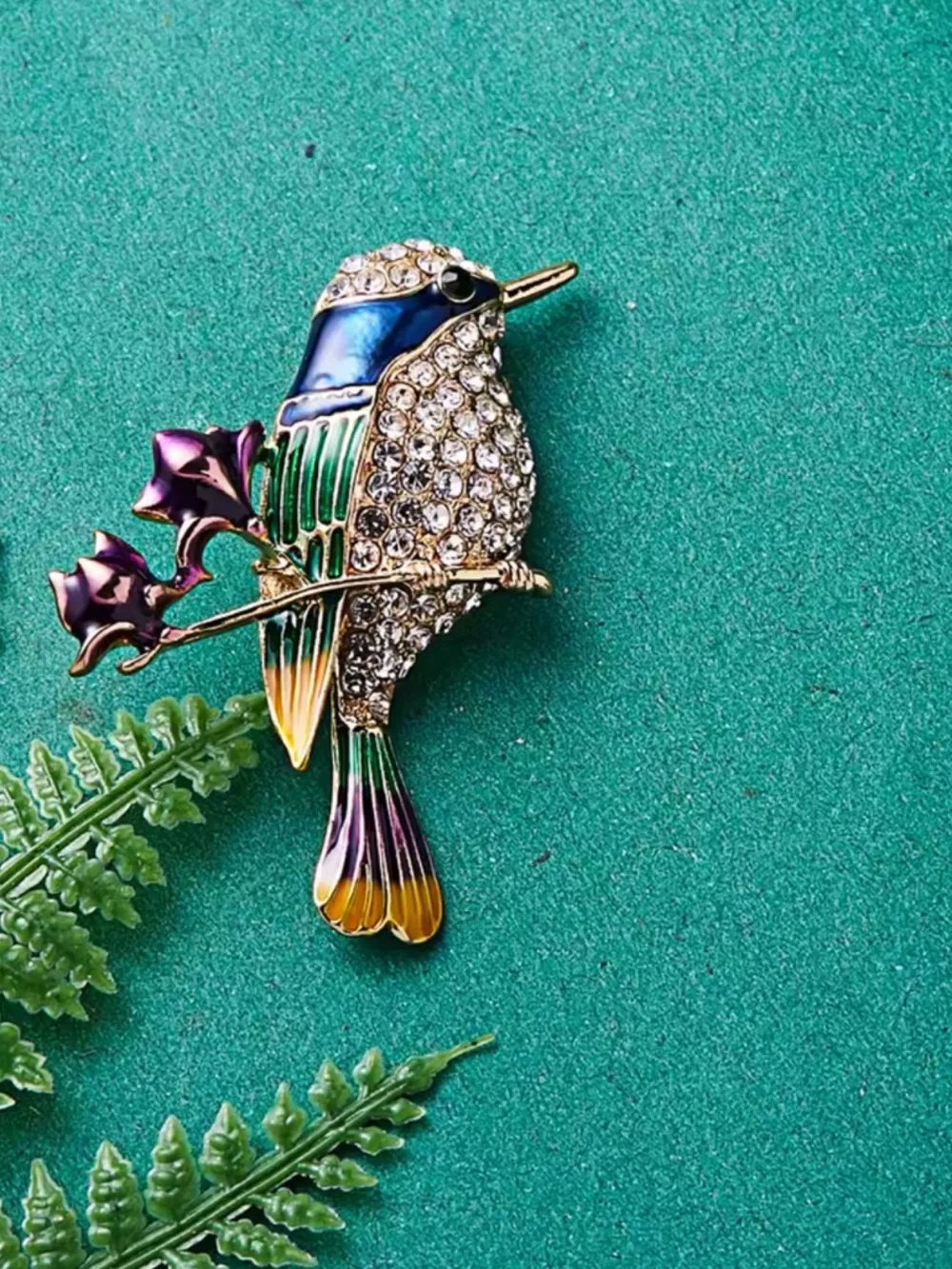 Colorful Crystal Bird Brooch Pin Rhinestone Hummingbird Floral Statement Jewelr - Picture 3 of 7
